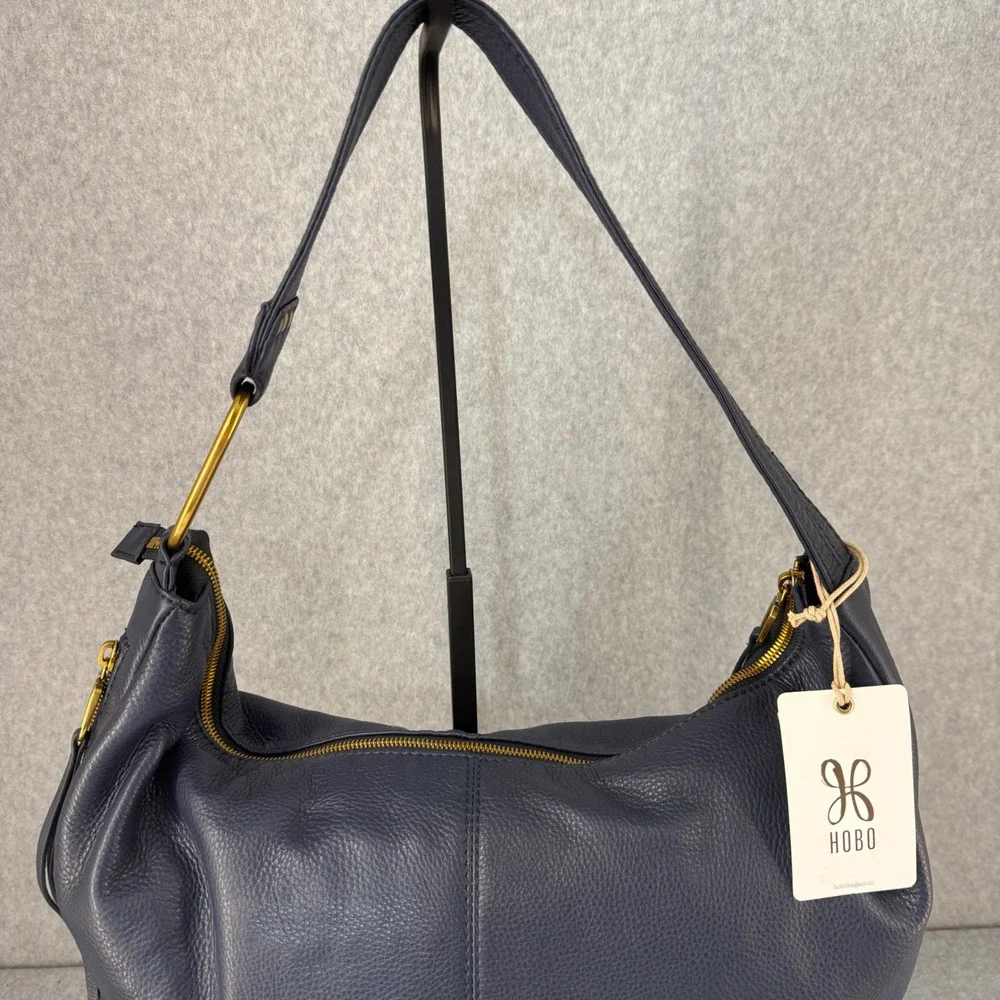 Hobo Chosen Sapphire Blue Leather Shoulder Bag‎ Gold Hardware Crescent Shape NWT